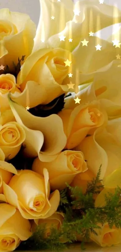 Yellow roses and calla lilies bouquet mobile wallpaper.