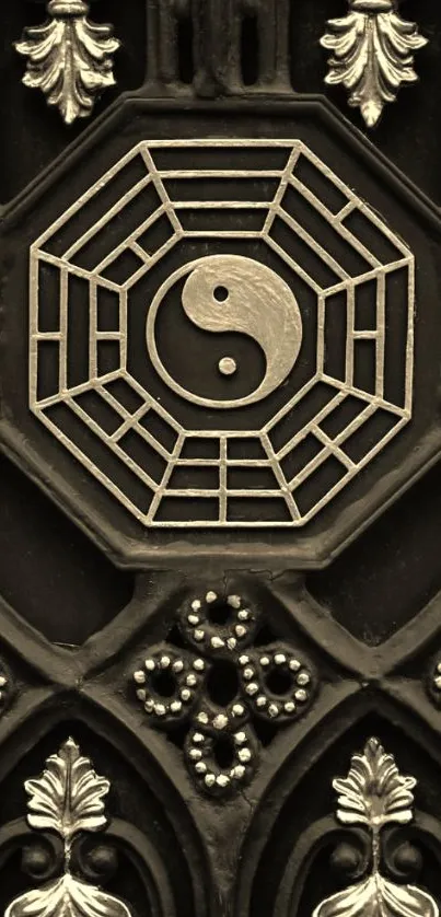 Bronze Yin Yang pattern wallpaper with intricate design.