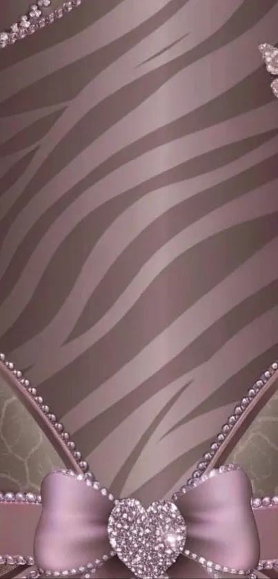 Elegant zebra print wallpaper with diamond accents and heart bow.