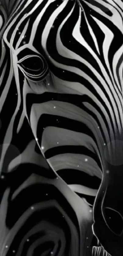 Close-up of zebra stripes in monochrome art style.