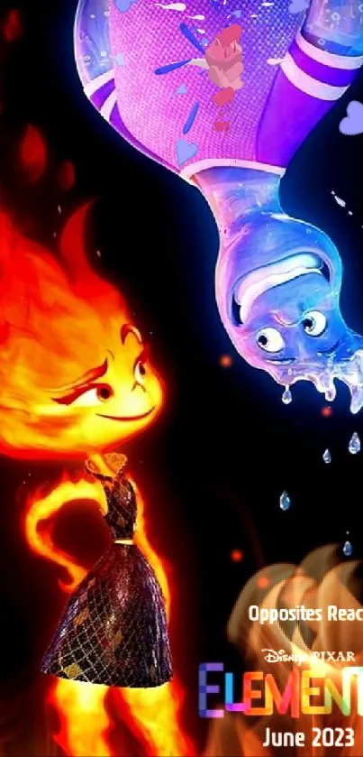 Colorful Elemental wallpaper featuring animated fire and water characters.