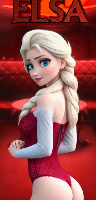 Elsa in red dress mobile wallpaper.