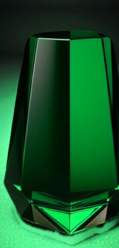 Emerald green crystal with glowing effect on mobile wallpaper.