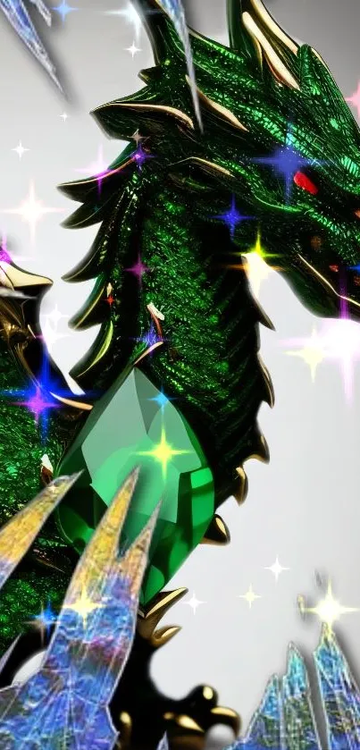 Emerald green dragon fantasy art with intricate detailing.