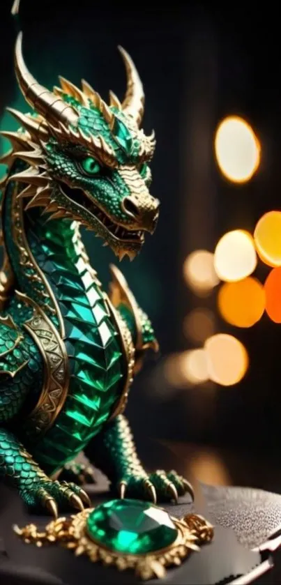 Emerald dragon art with intricate details.