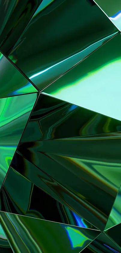 Emerald geometric abstract wallpaper with reflective surfaces.