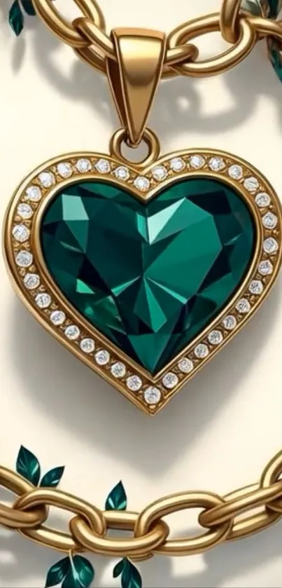 Emerald heart necklace with gold chain wallpaper.