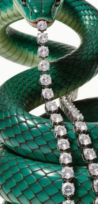 Green snake wrapped around a diamond chain.