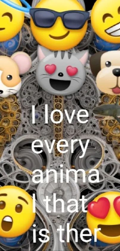 Colorful emoji and animal design mobile wallpaper.