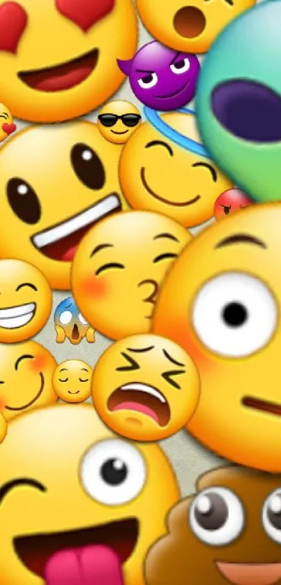 Colorful and fun emoji collage wallpaper for mobile phones.