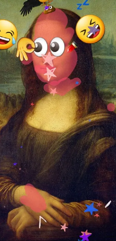 Mona Lisa with colorful emojis adding a humorous twist.