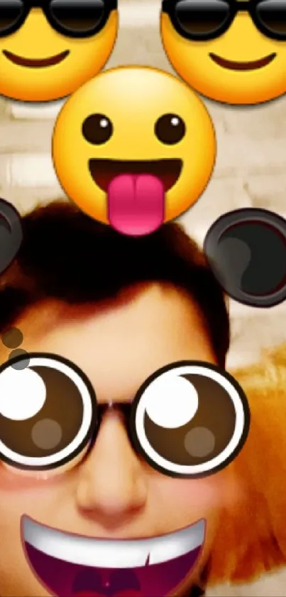 Playful mobile wallpaper with fun emojis and bright colors.