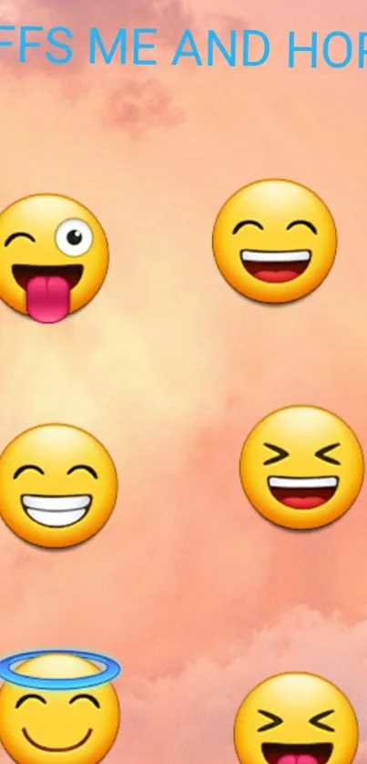 Vibrant emoji wallpaper with cloudy background.