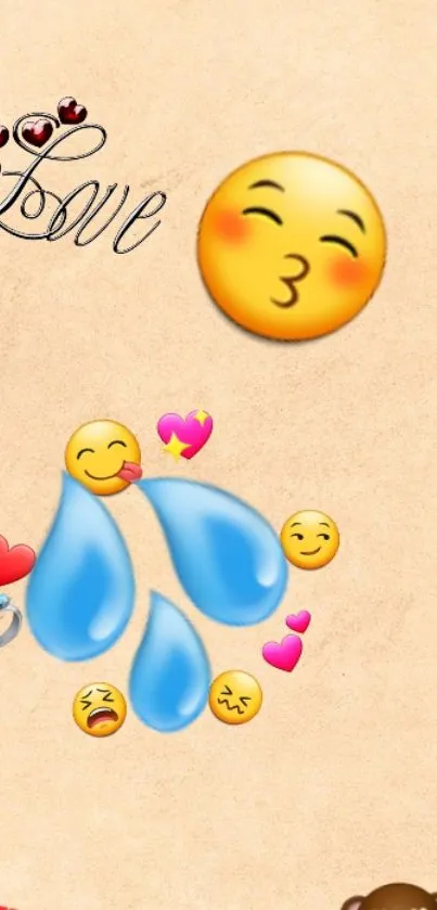 Colorful emoji love art on peach background.