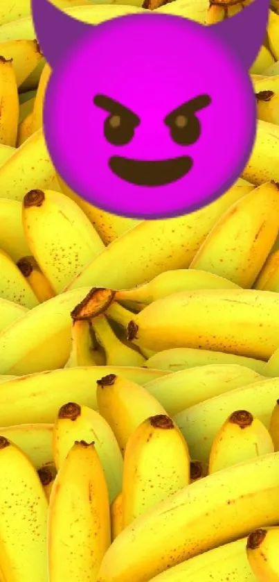 Purple emoji on bright yellow bananas wallpaper.