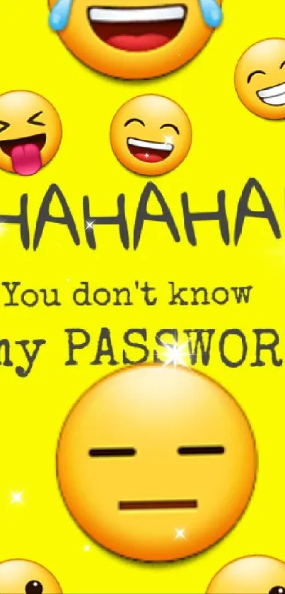 Bright yellow emoji mobile wallpaper with a fun password joke.
