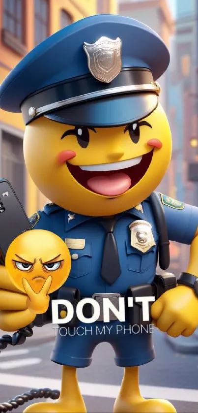 Cartoon police emoji wallpaper with bold colors and fun style.