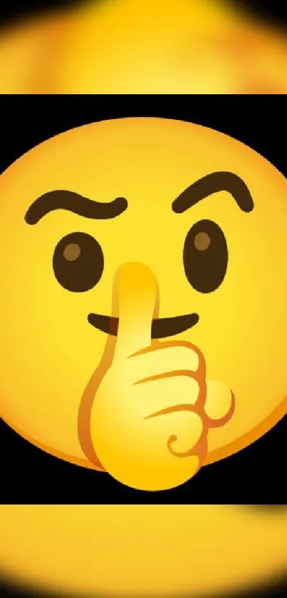 Golden-yellow silence emoji with a finger gesture on a black background.