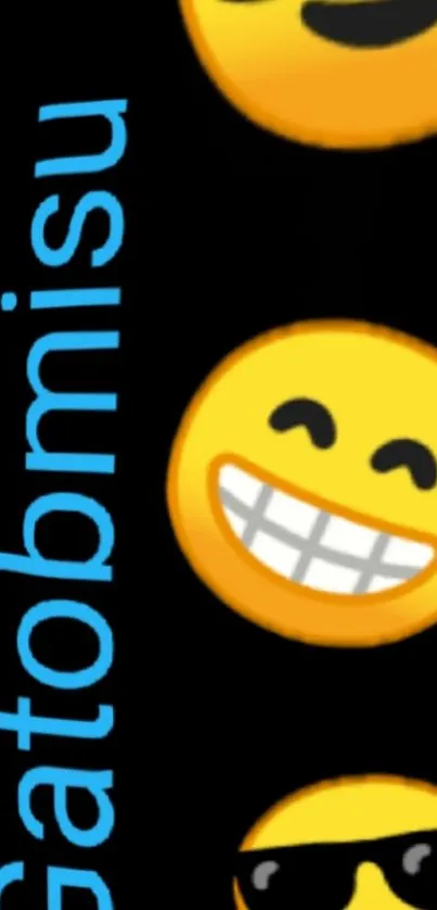 Vibrant smiling emojis on a black background for mobile wallpaper.