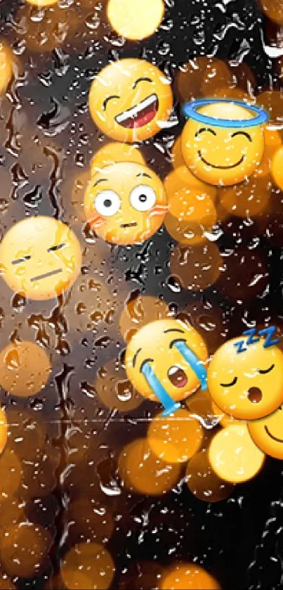 Vibrant emojis on a sparkling gold bokeh background.