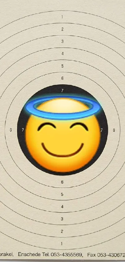 Beige emoji target wallpaper with a smiling halo emoji centered.