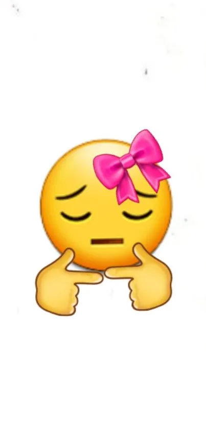 Minimalist wallpaper with cute emoji and pink bow.