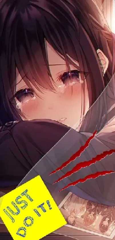 Anime style wallpaper with expressive girl and unique design.