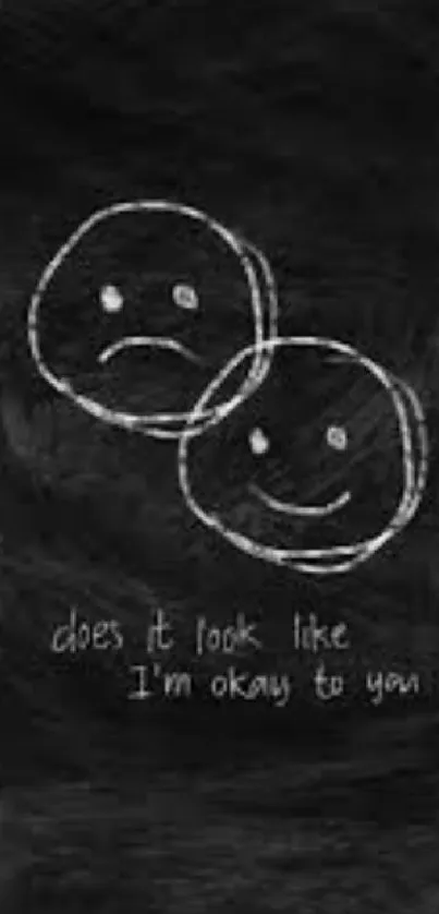 Chalkboard with sad and happy expressions in doodle style.