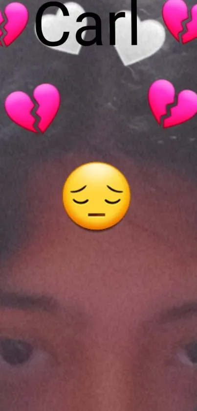 Heartbroken emoji mobile wallpaper with sad expression.