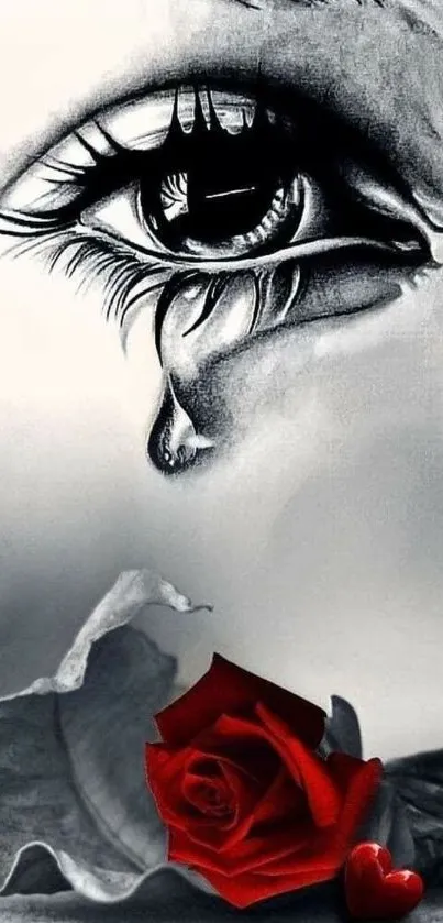 Artistic teardrop eye with red rose mobile wallpaper.