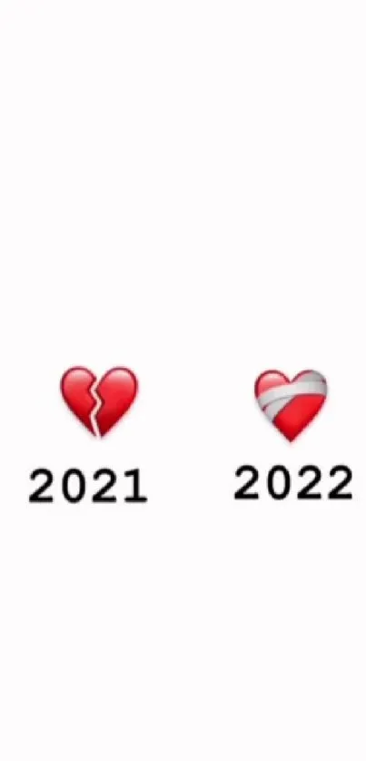 Heart emojis representing each year from 2020 to 2023 on a minimalist white background.