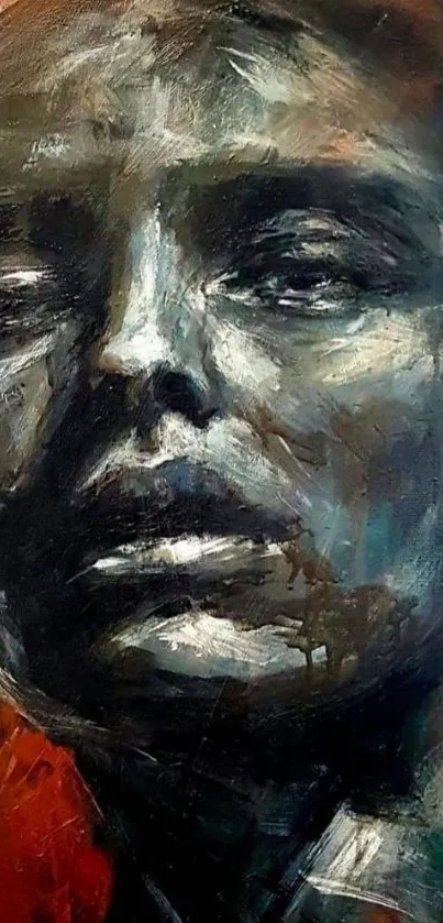 Dark expressive oil painting portrait for mobile wallpaper.