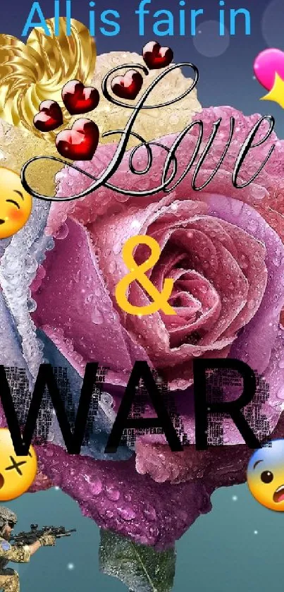 Expressive emojis and rose art mobile wallpaper in vivid colors.