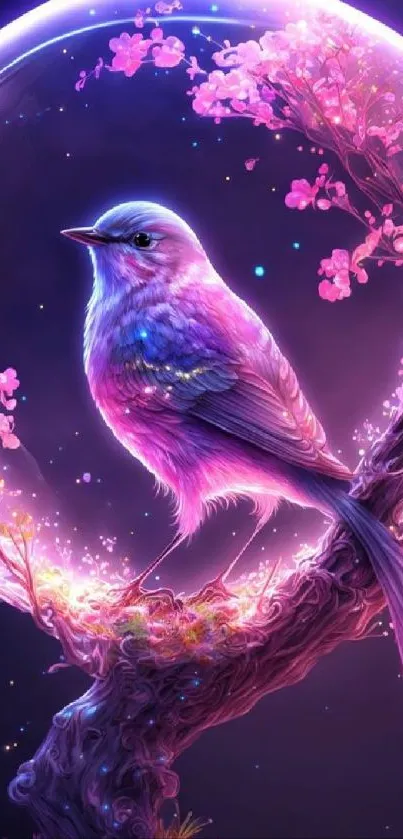 Enchanted pink and blue bird in a glowing fantasy circle.