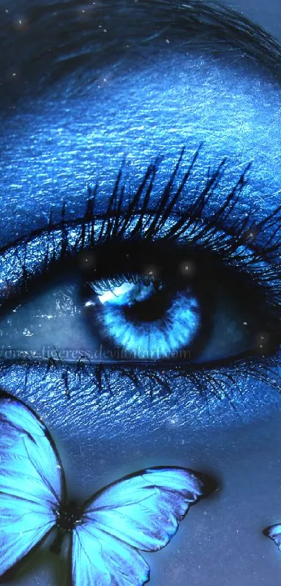 Mystical blue eye with butterflies mobile wallpaper.