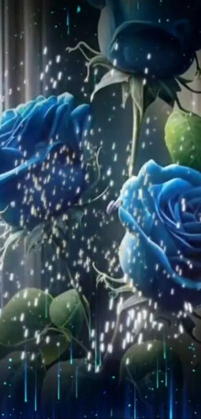 Mystical blue roses with glowing effect