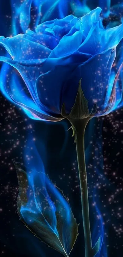 Vibrant blue rose with mystical glow