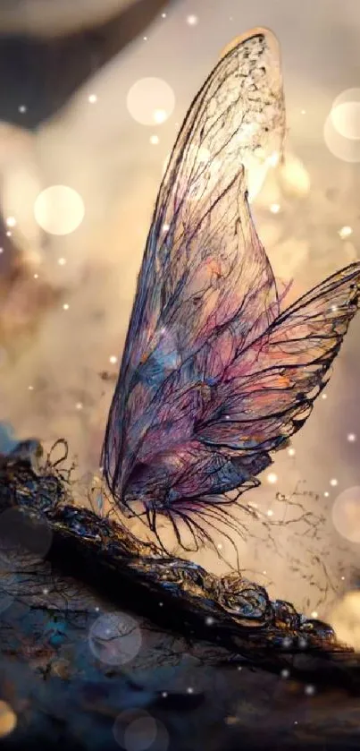 Enchanted butterfly with glowing background in artistic wallpaper.