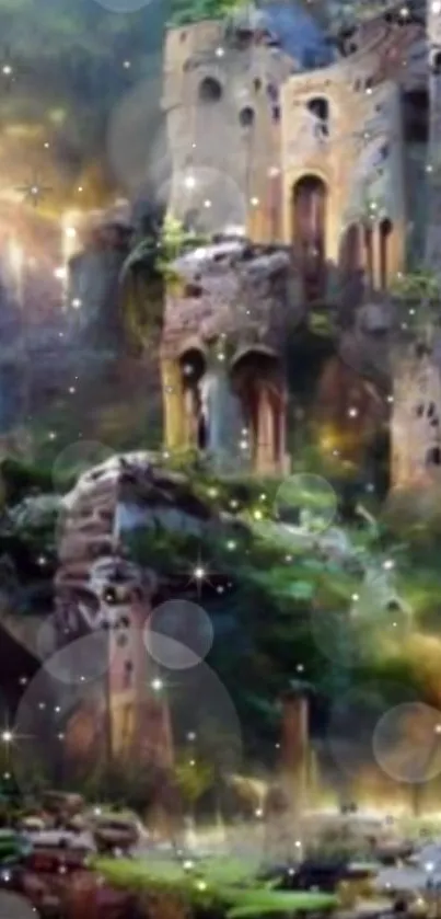 Enchanted castle with dreamy and mystical fantasy landscape design.