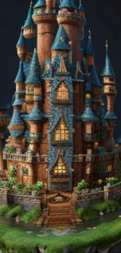 Stunning fantasy castle with turrets and greenery.