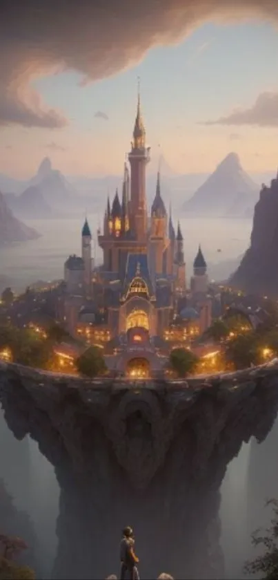 Fantasy floating island with enchanted castle.