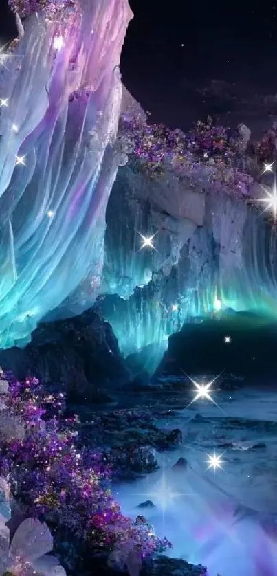 Enchanted mobile wallpaper with mystical crystal landscape.