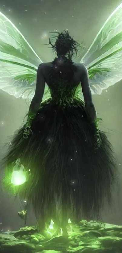 A mystical fairy with glowing green wings in an enchanting forest. Perfect for fantasy fans.