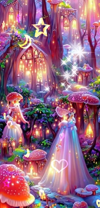 Enchanted forest wallpaper with glowing mushrooms and magical creatures.