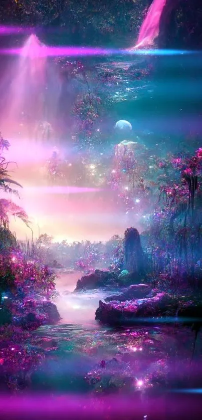 Fantasy dreamscape with purple hues and celestial charm for mobile wallpaper.
