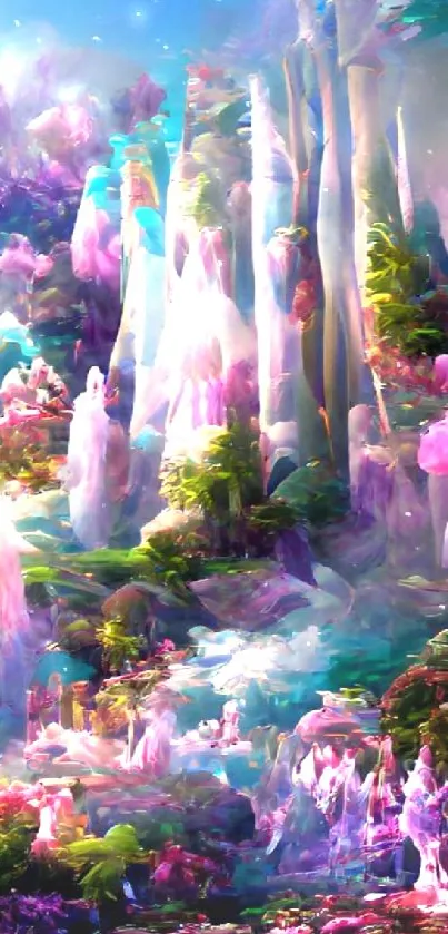 Fantasy landscape with enchanted forest and vibrant colors.