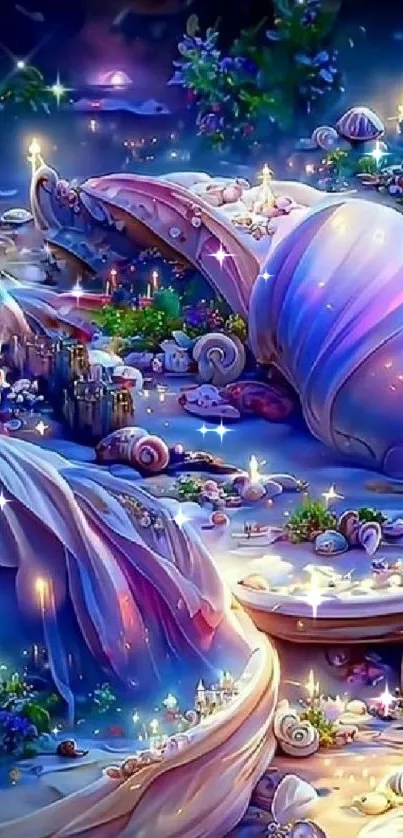 Enchanting fantasy nightscape mobile wallpaper with glowing elements.