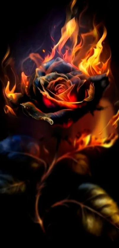 Enchanted wallpaper with a burning rose.