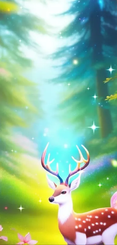 Enchanted forest scene with a serene deer.