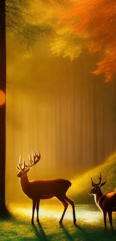 Deer in a sunlit enchanted forest, displaying nature's serene beauty.